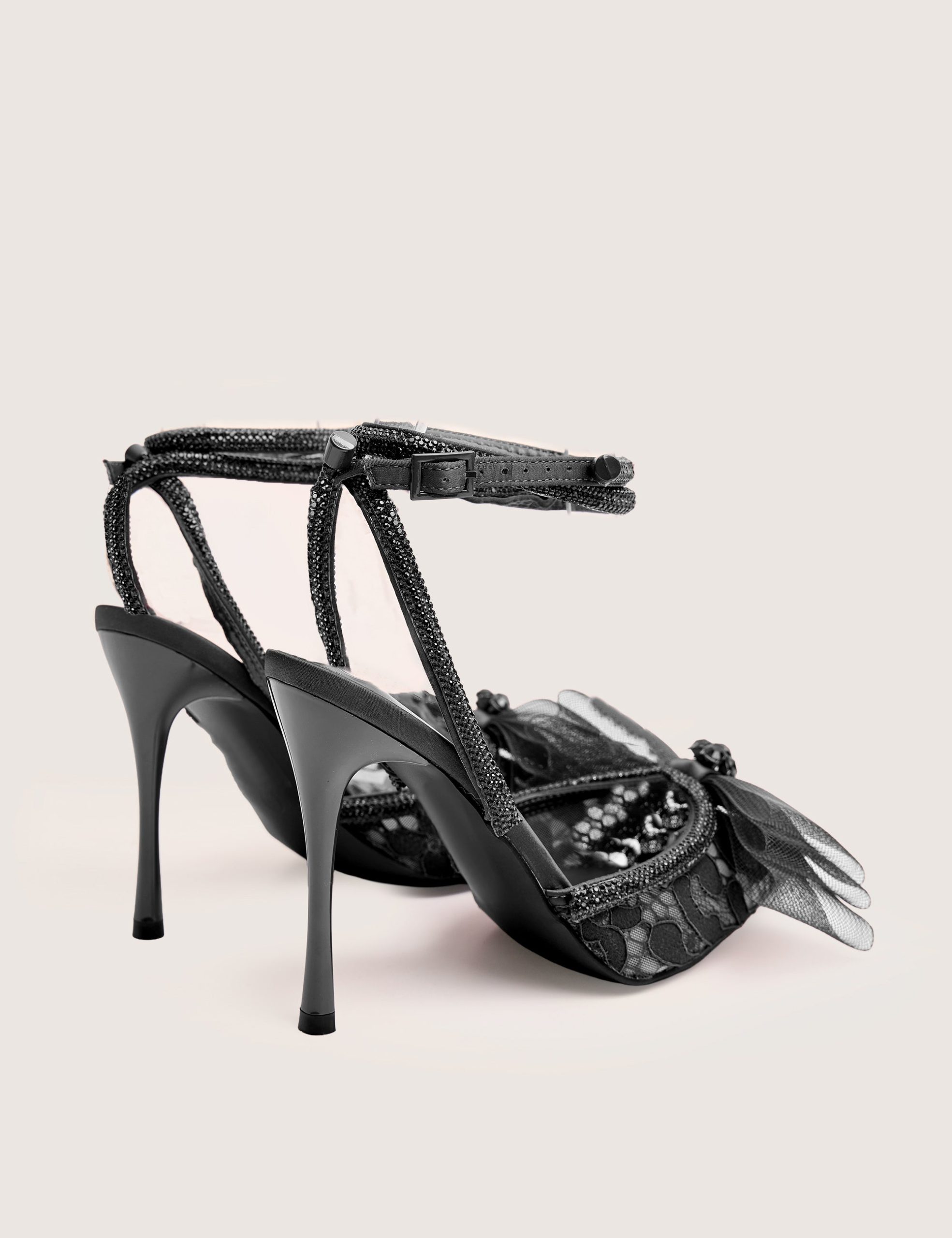 Brat Black Diamante Strap Wrap Around Pointed Stiletto Heels - Image 6
