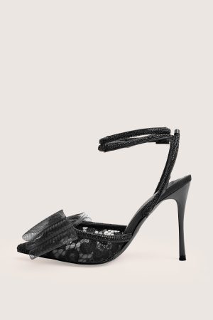 Brat Black Diamante Strap Wrap Around Pointed Stiletto Heels