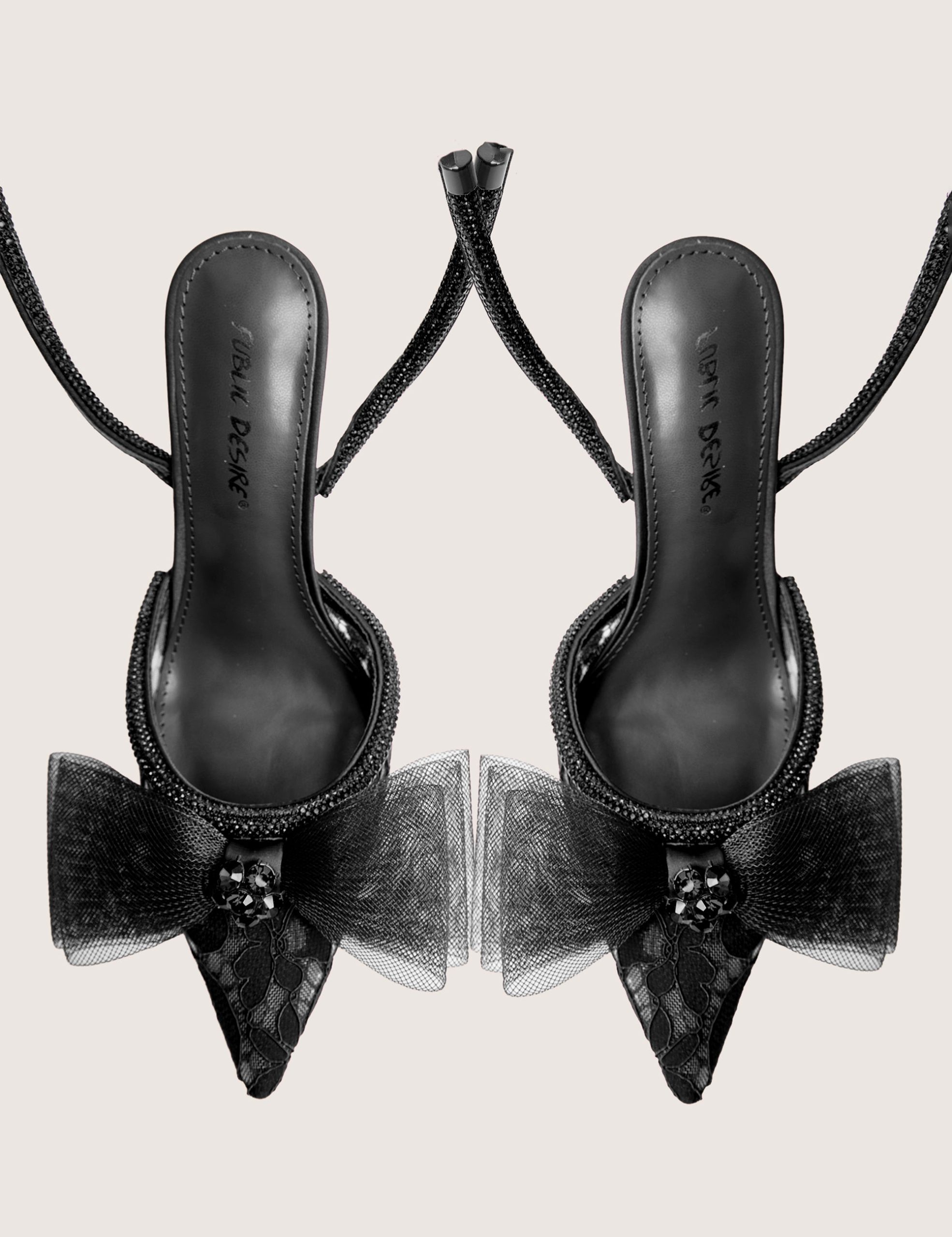 Brat Black Diamante Strap Wrap Around Pointed Stiletto Heels - Image 5