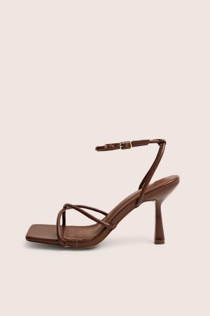 Bree Chocolate Pu Barely There Square Toe Mid Stiletto Heels