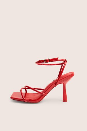 Bree Red Pu Barely There Square Toe Mid Stiletto Heels
