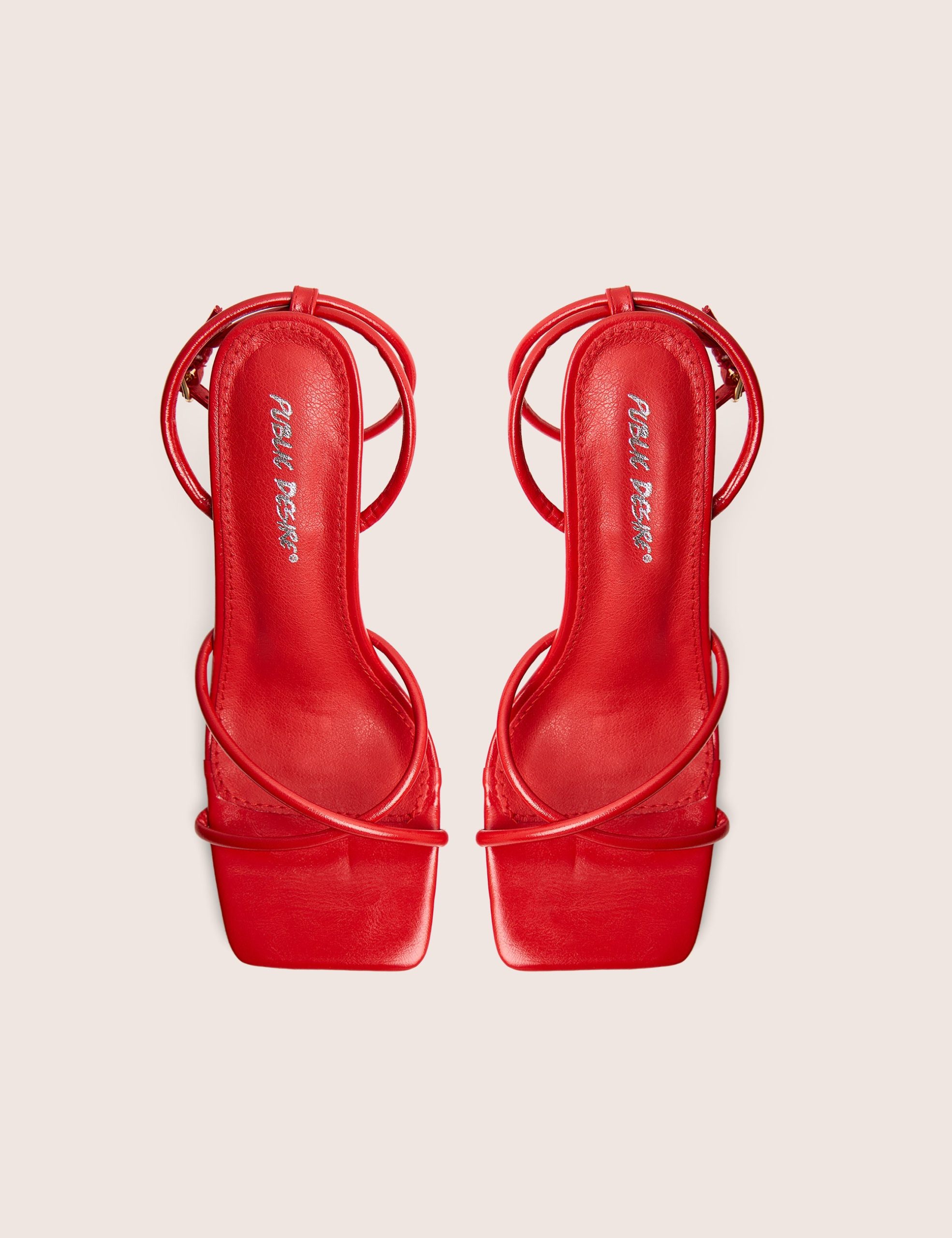 Bree Red Pu Barely There Square Toe Mid Stiletto Heels - Image 2