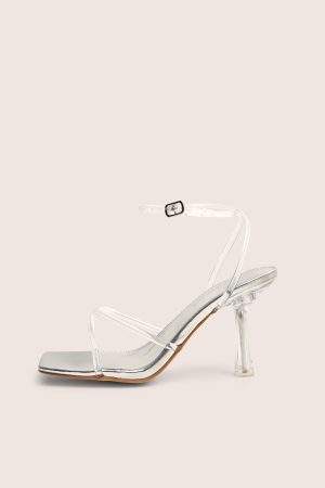 Bree Silver Perspex Barley There Square Toe Mid Stiletto Heels