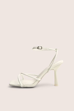 Bree White Patent Barely There Square Toe Mid Stiletto Heels