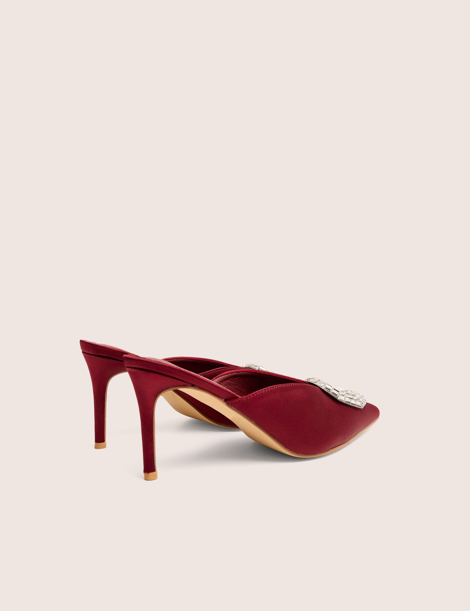 Classique Burgundy Broach Embellishment Mid Heels Mule - Image 6