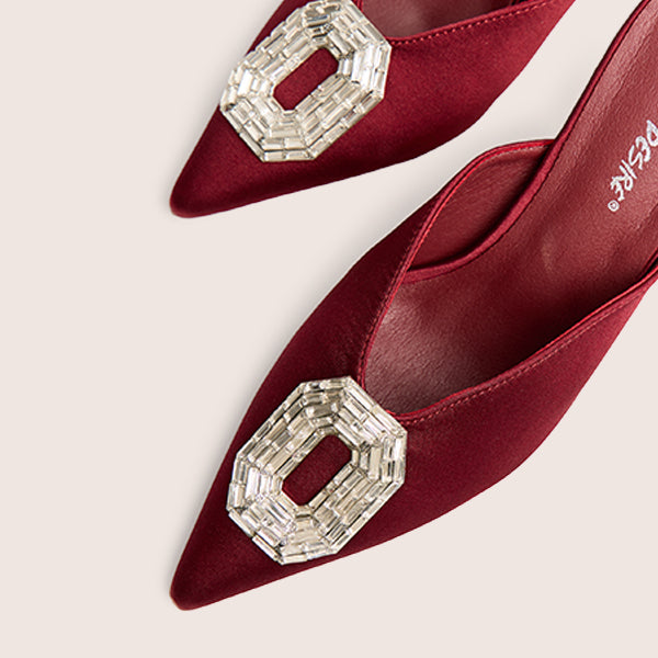Classique Burgundy Broach Embellishment Mid Heels Mule - Image 4