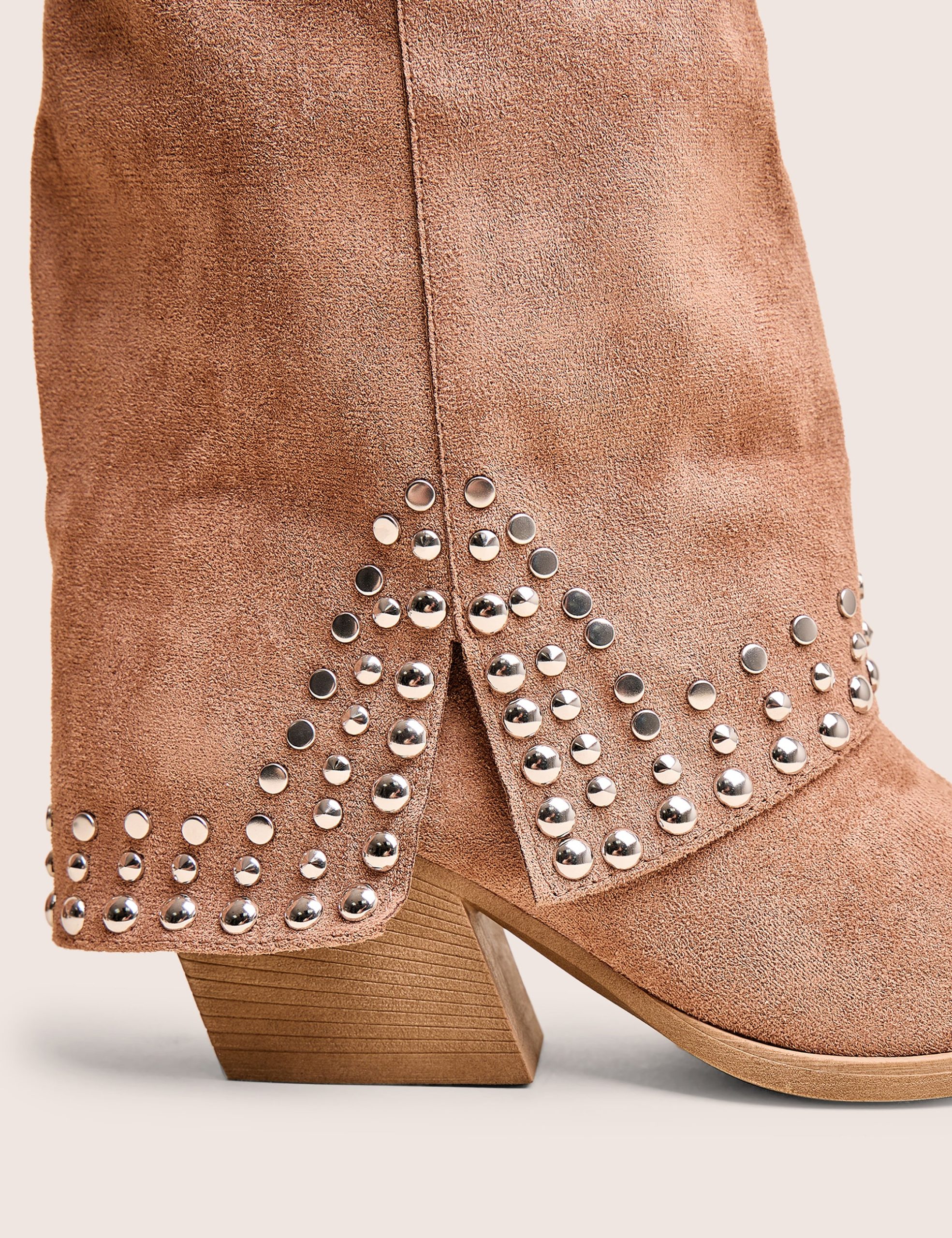 Dalton Tan Fold Over Suede Studded Western Ankle Boots - Image 4