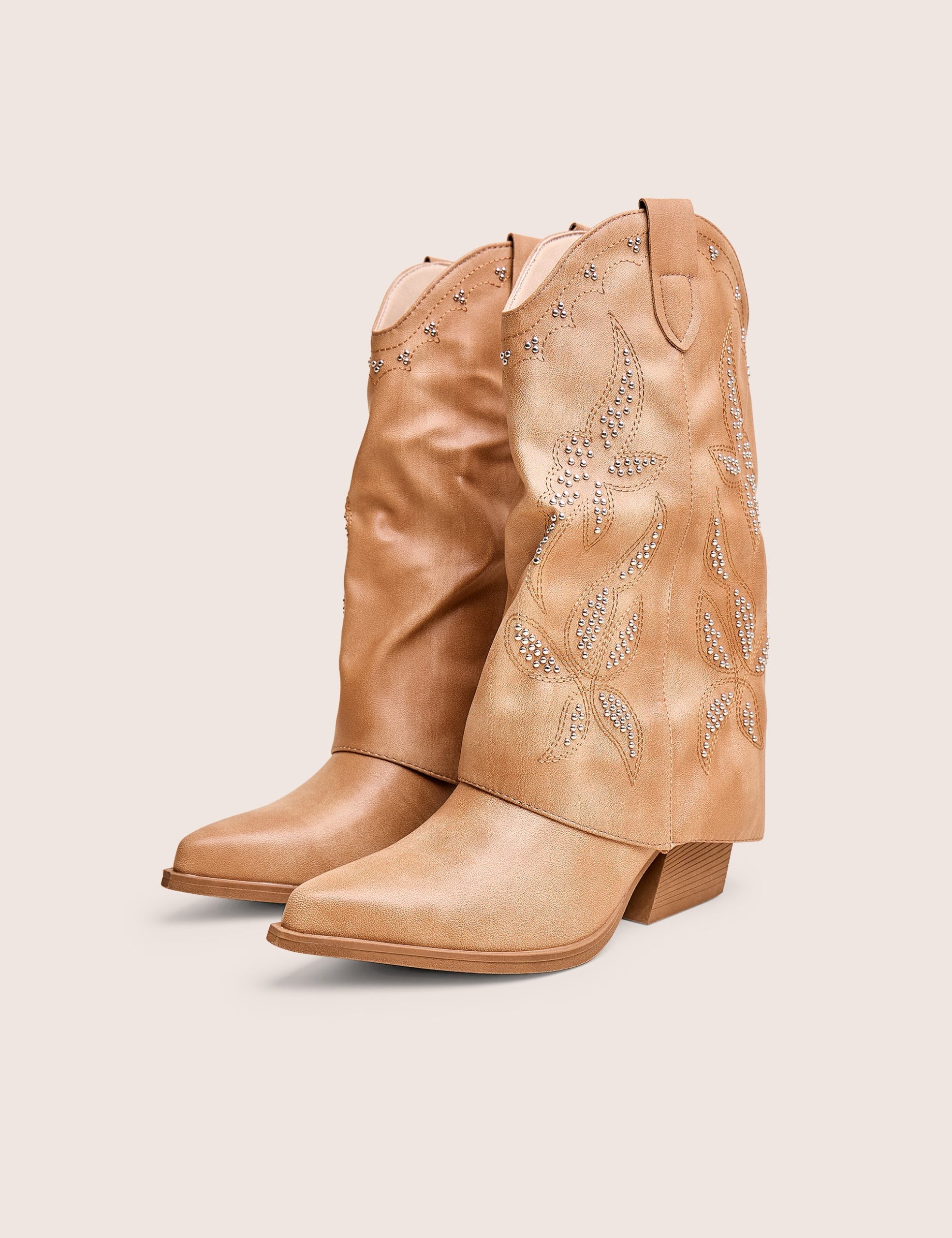 Dixie Tan Fold Over Studded Western Ankle Boots - Image 2