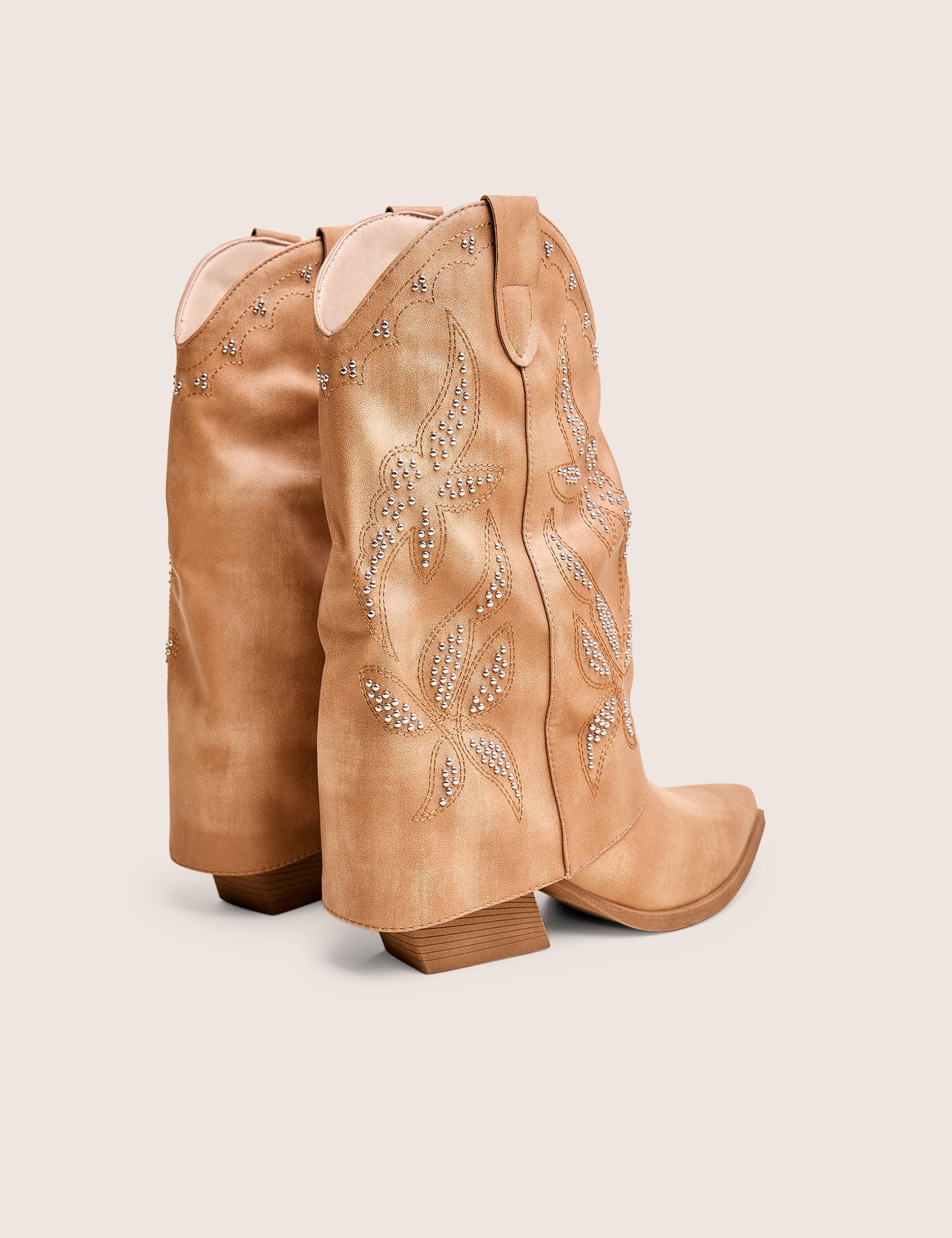 Dixie Tan Fold Over Studded Western Ankle Boots - Image 3