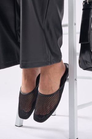 First Dance Black Mesh Flat Mules