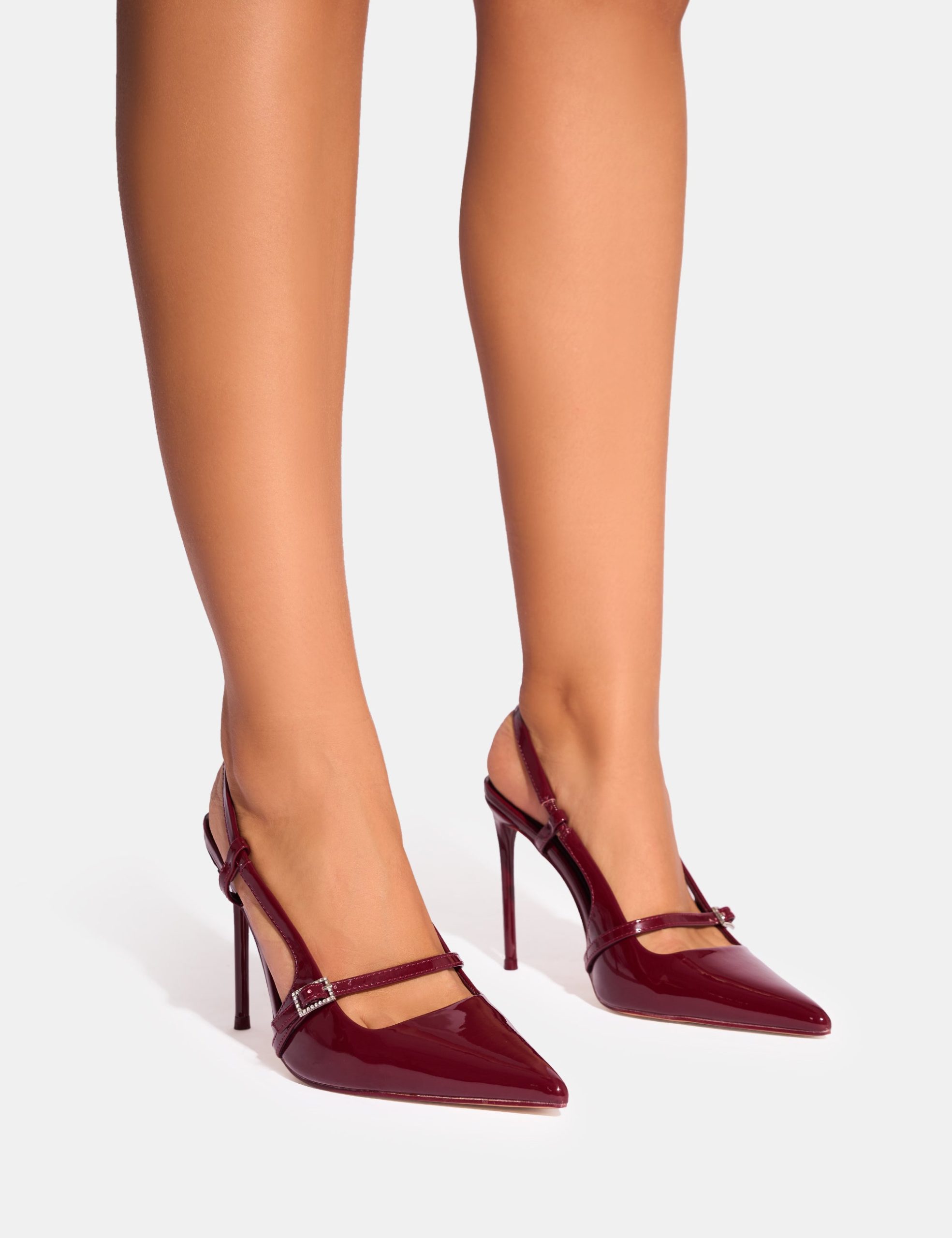 Forget Me Not Burgundy Embellished Buckle Detail Sling Back Court Heels - Image 5