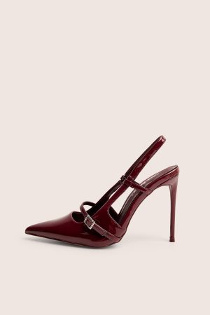 Forget Me Not Burgundy Embellished Buckle Detail Sling Back Court Heels