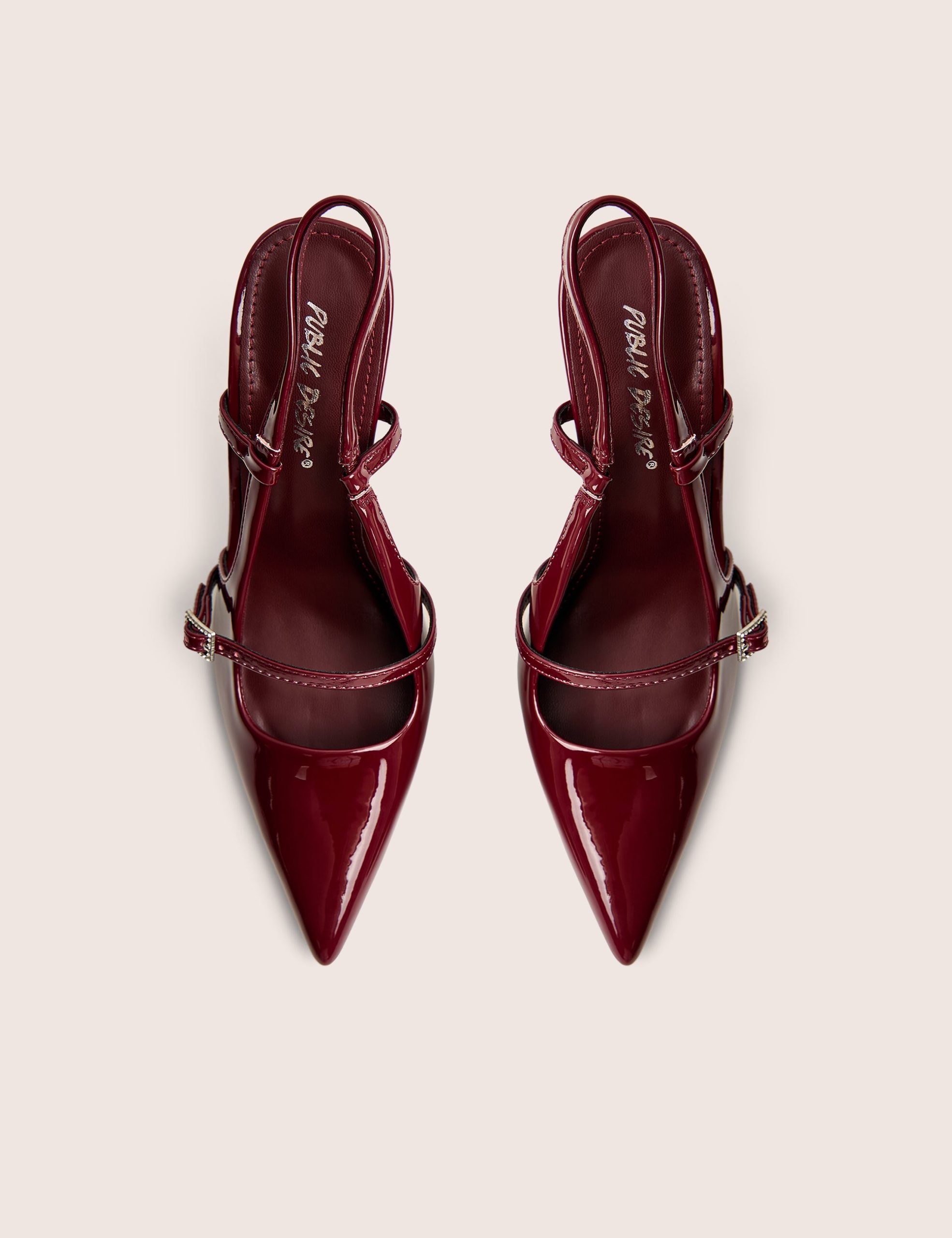 Forget Me Not Burgundy Embellished Buckle Detail Sling Back Court Heels - Image 2