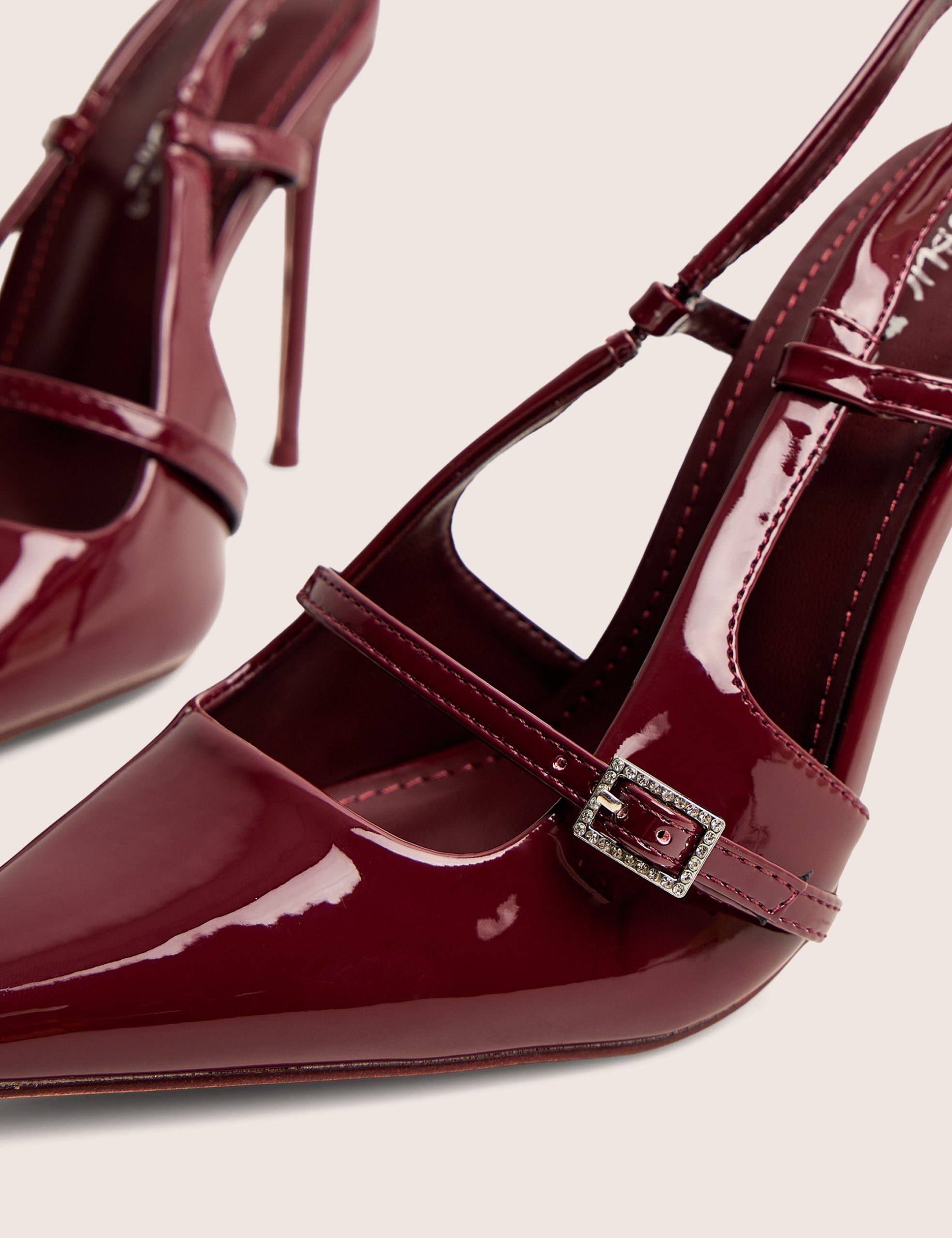 Forget Me Not Burgundy Embellished Buckle Detail Sling Back Court Heels - Image 4