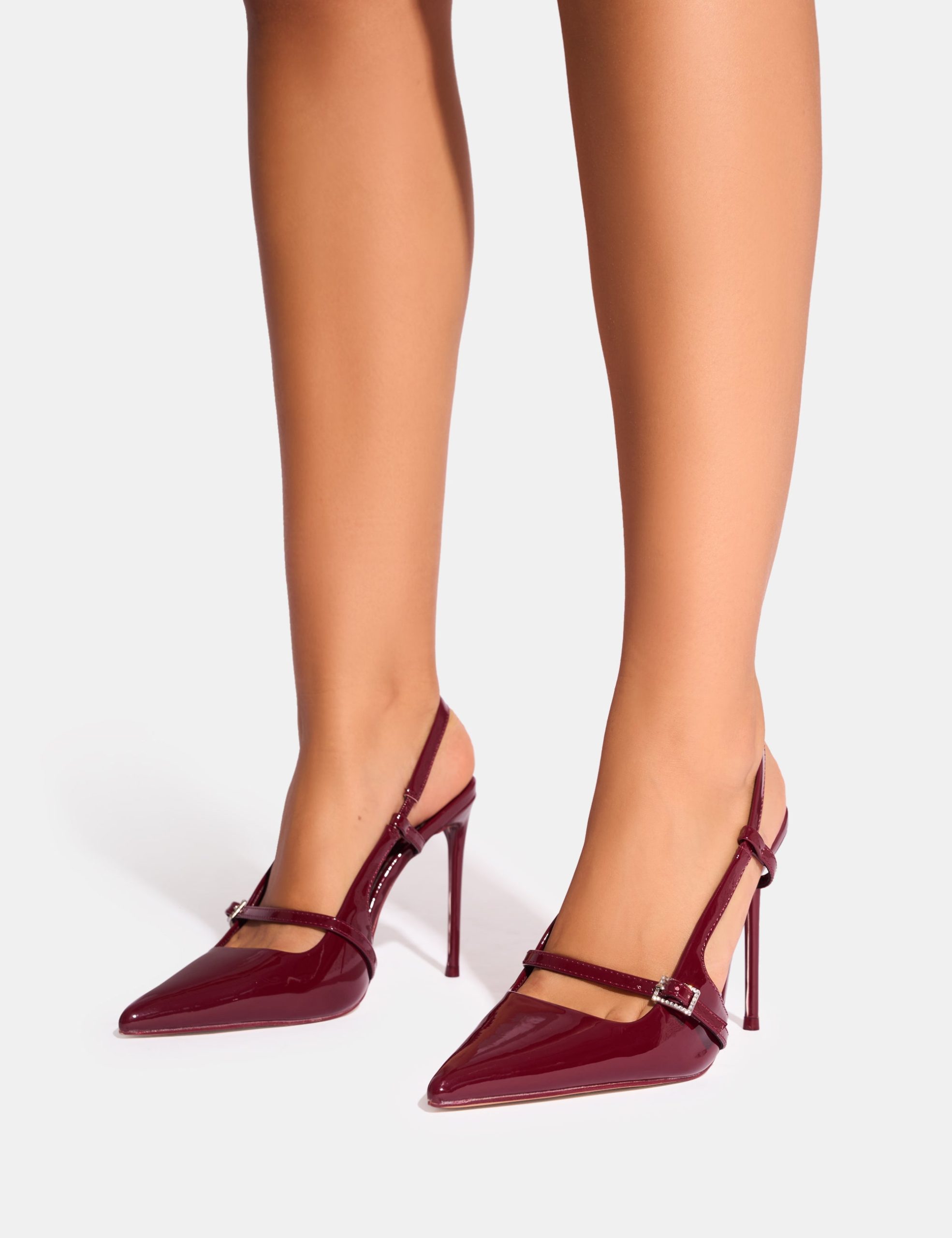 Forget Me Not Burgundy Embellished Buckle Detail Sling Back Court Heels - Image 8