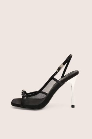 Grattitude Black Strappy Square Toe Stiletto Heels