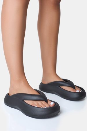 Guilty Black Chunky Toe Post Slider Sandals