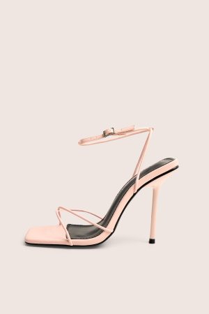 Jiggy Light Pink Pu Stiletto Square Toe Barely There Heels