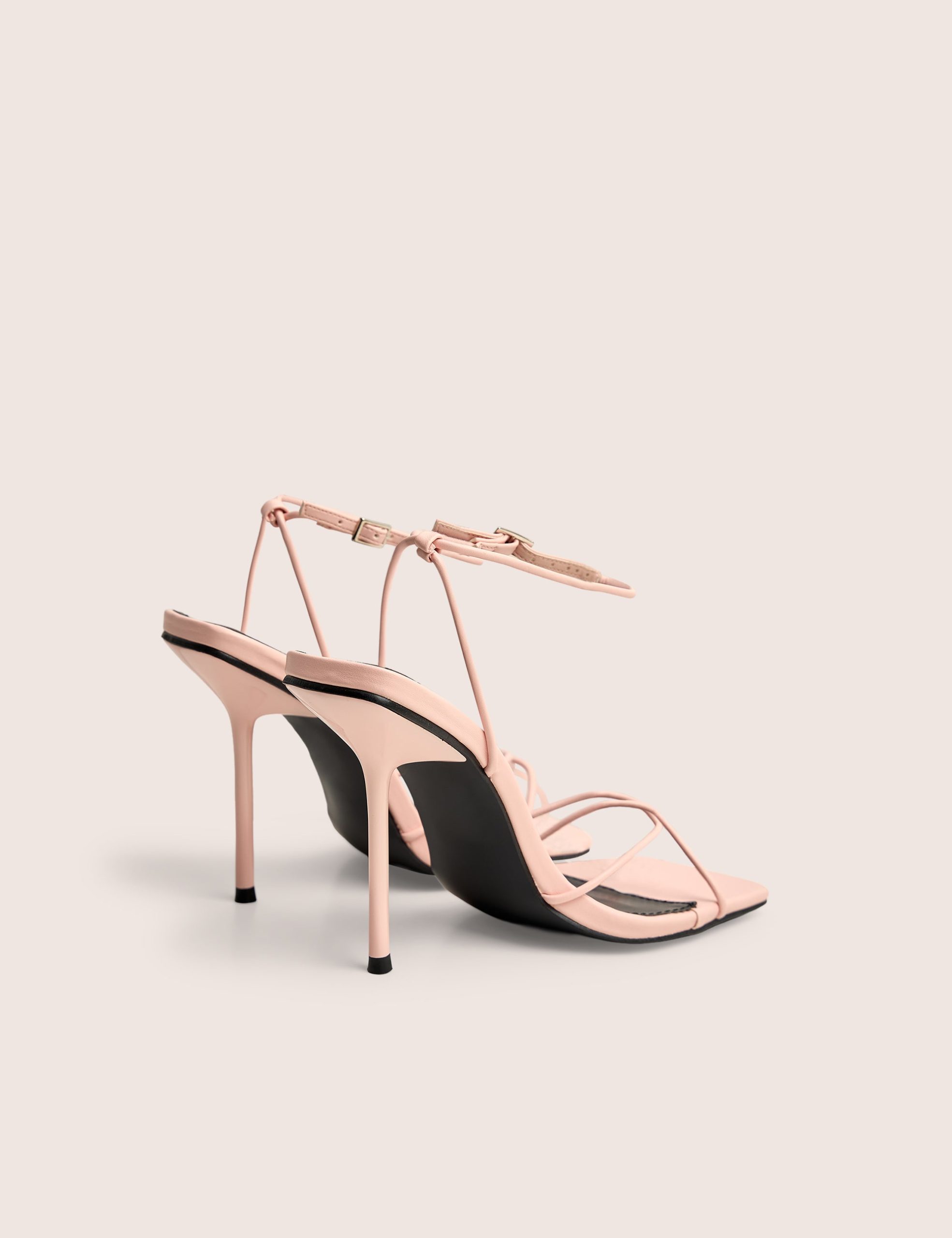 Jiggy Light Pink Pu Stiletto Square Toe Barely There Heels - Image 3