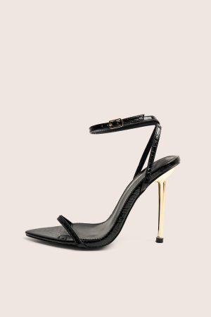 Legacy Wide Fit Black Croc Barely There Pointed Toe Stiletto Heels