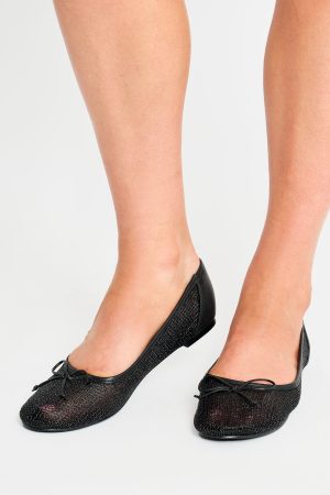 Lula Black Mesh Flat Ballet Pumps