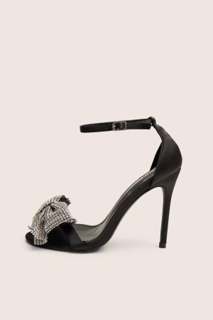 Vermillion Black Bow Detail Round Toe Stiletto Heels