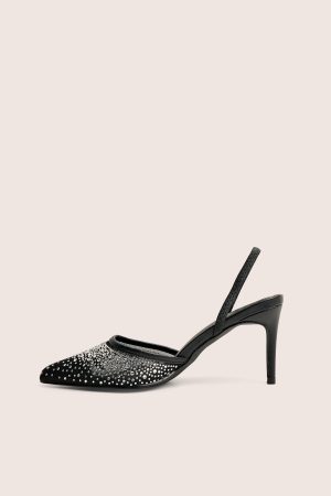 Rochie Black Mesh Embellished Sling Back Court Heels
