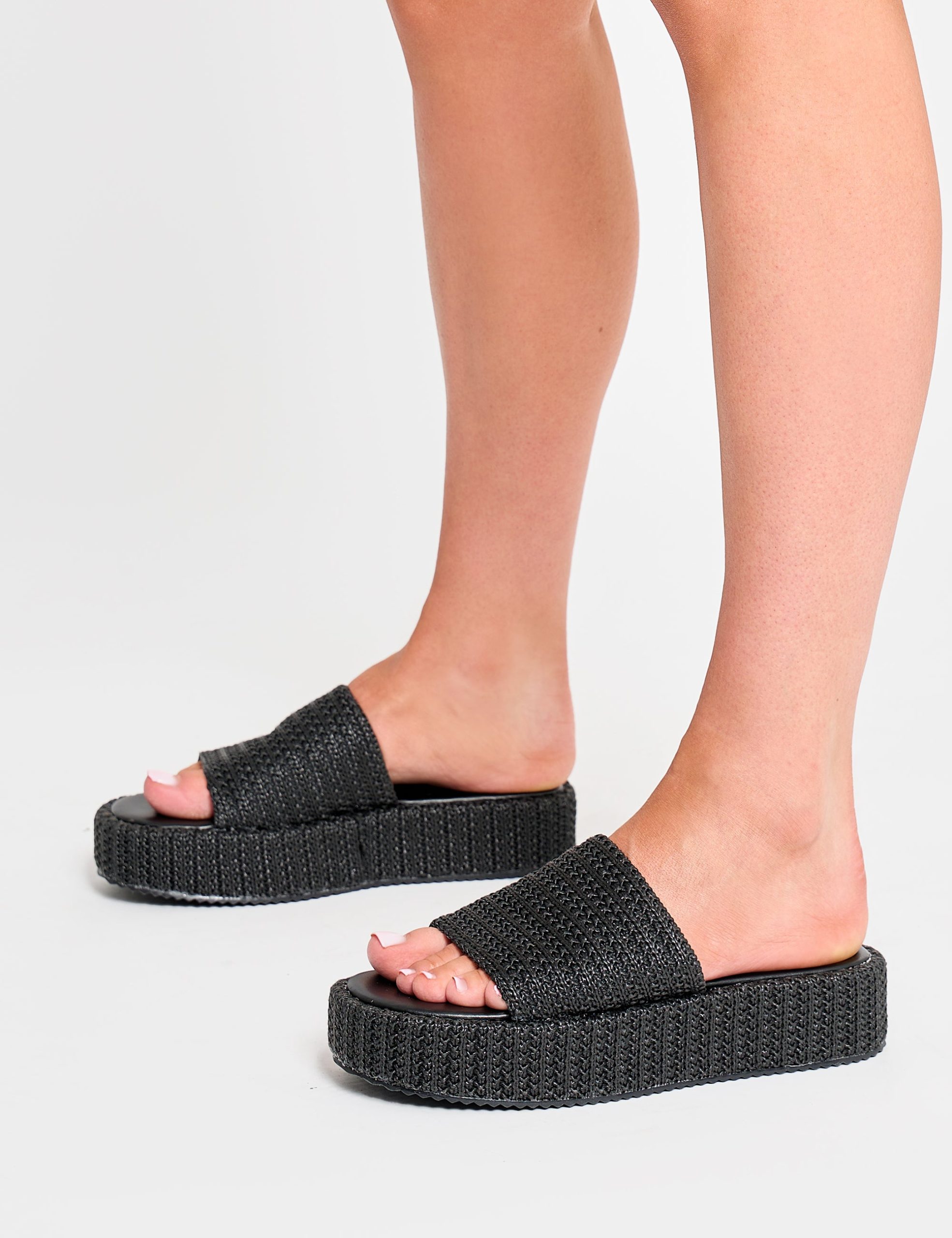 Sangria Black Woven Flatform Sandals - Image 2
