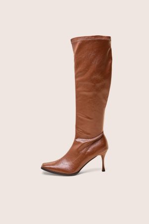 Scorpion Chocolate Mid Heel Sock Knee High Boots