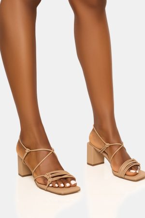 Taryn Nude Knotted Upper Block Mid Heel Sandals