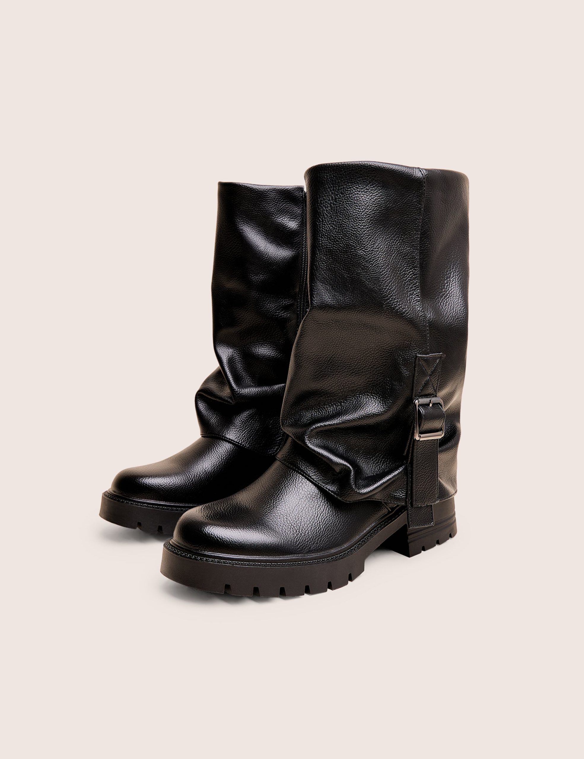 Terry Black Fold Over Buckle Detail Ankle Boots - Image 2
