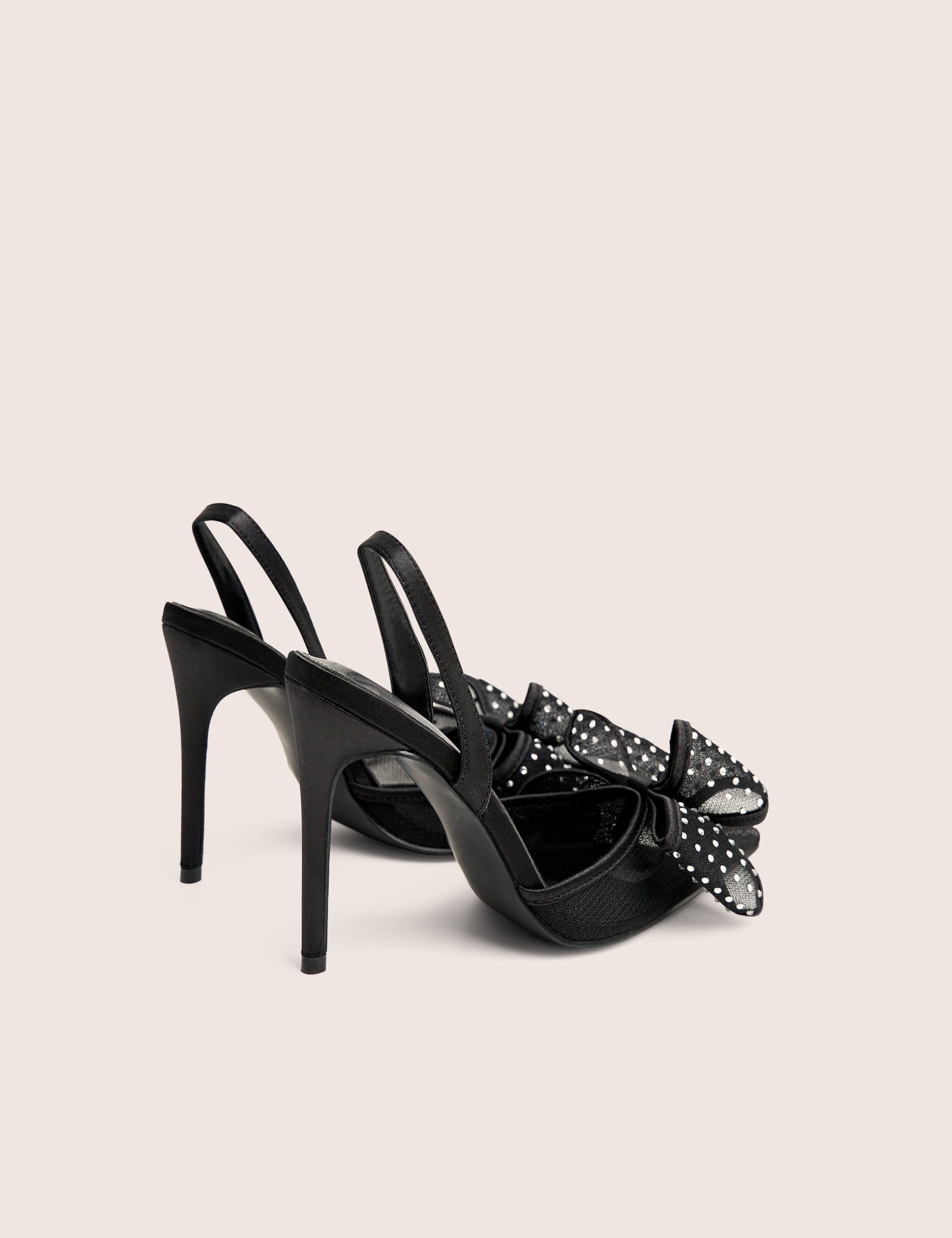 Trisha Black Mesh Bow Diamante Detail Sling Back Court Heels - Image 5