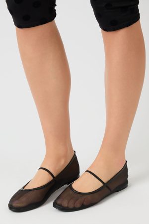 Twiggie Black Mesh Ballet Pumps
